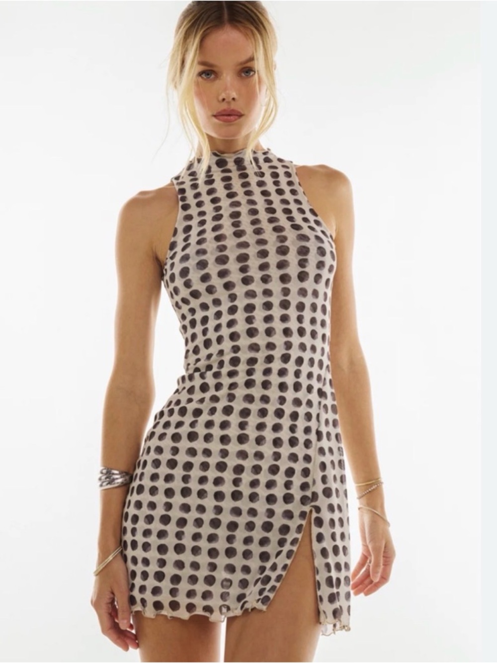 RESA Beige and Black Polka Dot Mini Dress